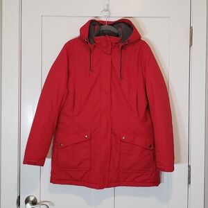 LANDS' END Insulated Winter Coat Hooded Red Size L/P 14-16 Nylon Polyester